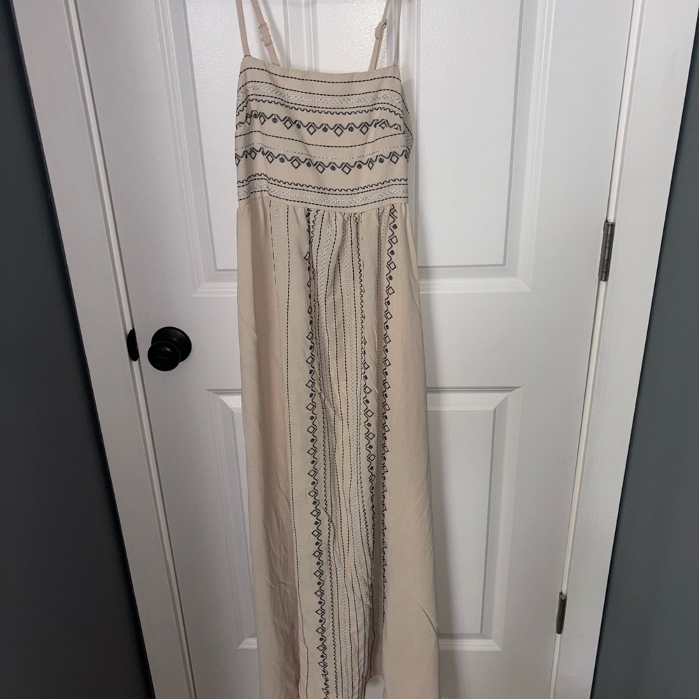 SHEIN Cream Maxi Dress with Black Embroidery